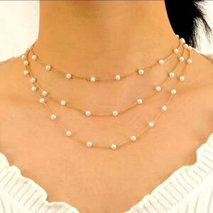 Three Layers Faux Pearl Necklace Fine Design